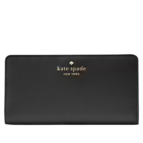 Kate Spade Madison Large Slim Wallet Black Argento Hardware Saffiano Leather - Picture 1 of 6